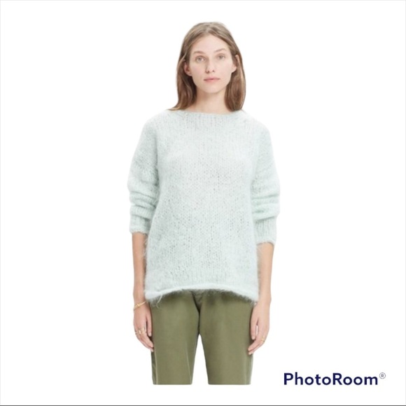 NWT MADEWELL Seafoam Mint Hand Knit Cloudloft Pullover Oversized Sweater Small - Picture 2 of 9